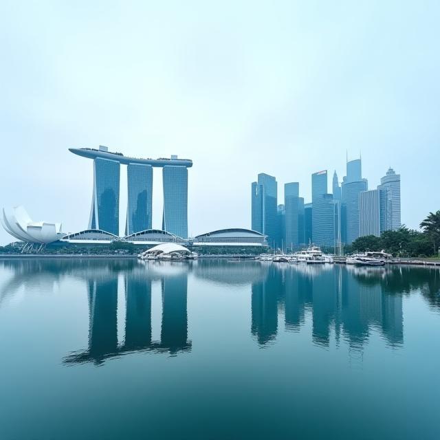Reflections at Keppel Bay iconic towers with marina